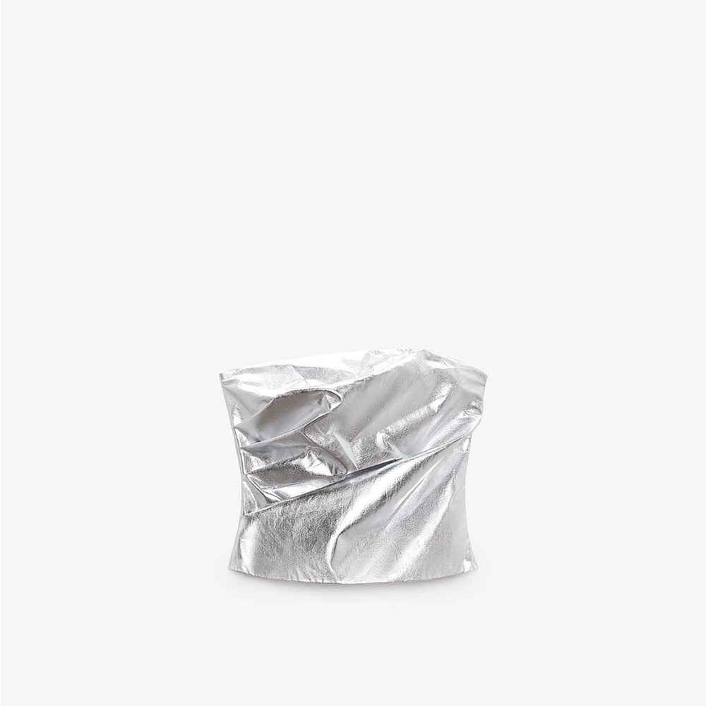 Zara Silver Metallic Strapless Bandeau Top